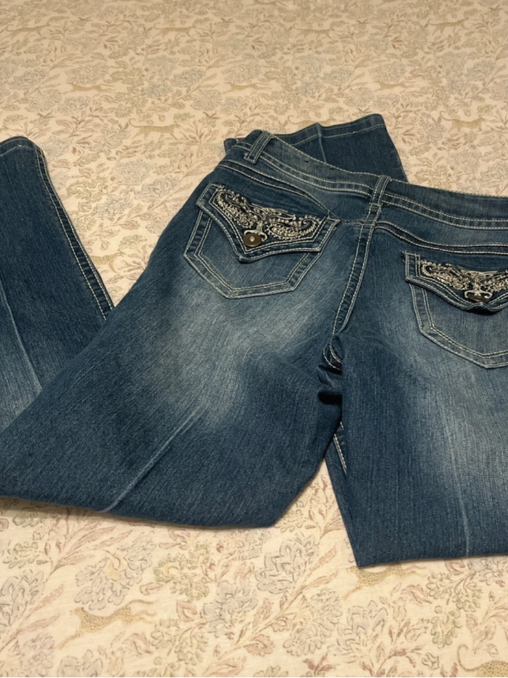 Faded Glory Dark Blue bedazzled boot cut Jeans with Embroidered Back Pockets